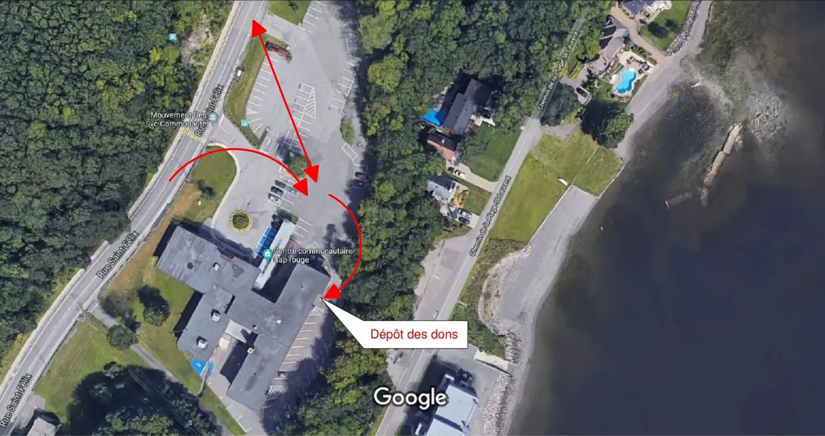 Emplacement du Centre de dons à l’arrière du Centre communautaire de Cap-Rouge
